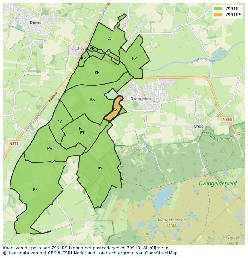 Afbeelding van het postcodegebied 7991 RS op de kaart.