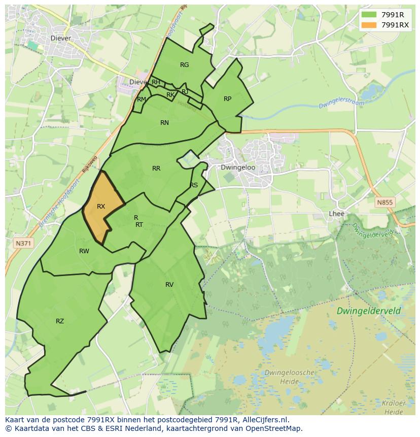 Afbeelding van het postcodegebied 7991 RX op de kaart.