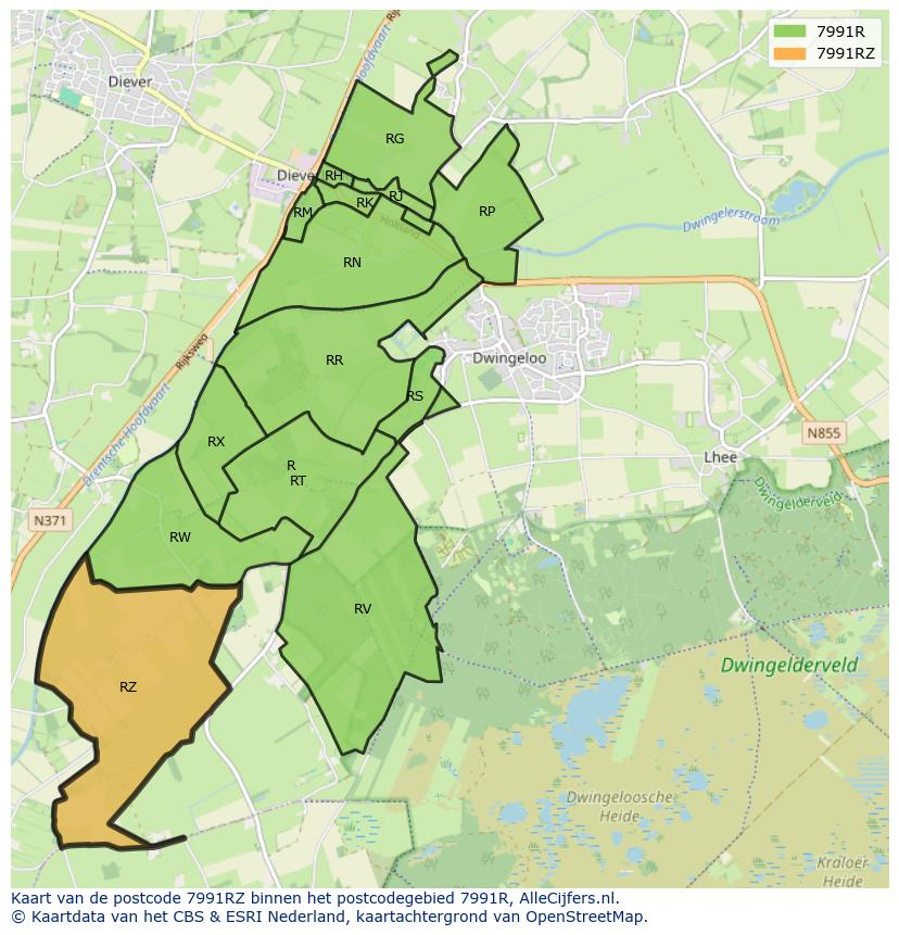 Afbeelding van het postcodegebied 7991 RZ op de kaart.