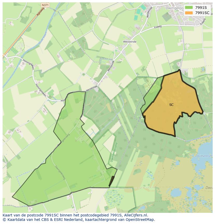 Afbeelding van het postcodegebied 7991 SC op de kaart.