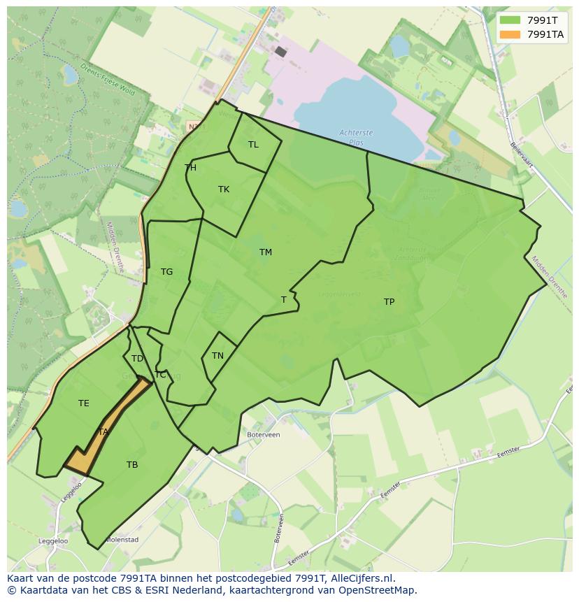 Afbeelding van het postcodegebied 7991 TA op de kaart.