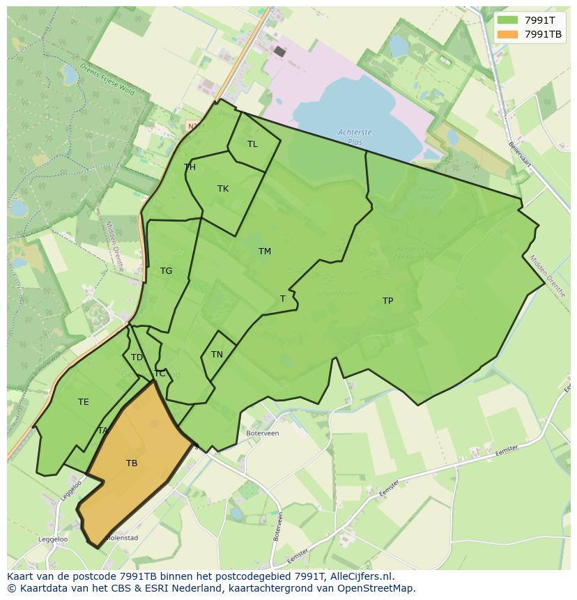 Afbeelding van het postcodegebied 7991 TB op de kaart.