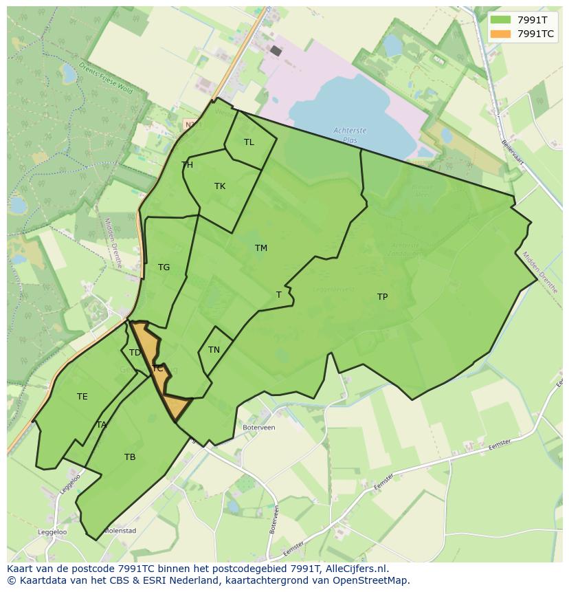 Afbeelding van het postcodegebied 7991 TC op de kaart.