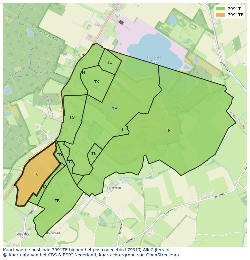 Afbeelding van het postcodegebied 7991 TE op de kaart.