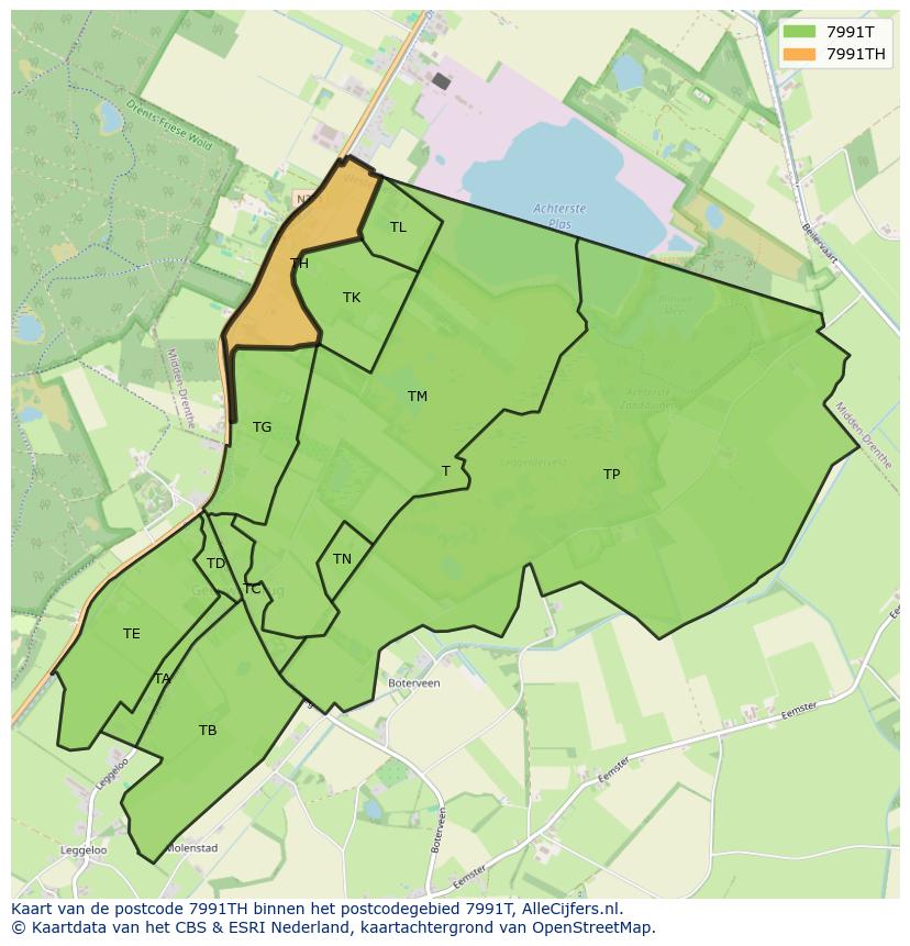 Afbeelding van het postcodegebied 7991 TH op de kaart.