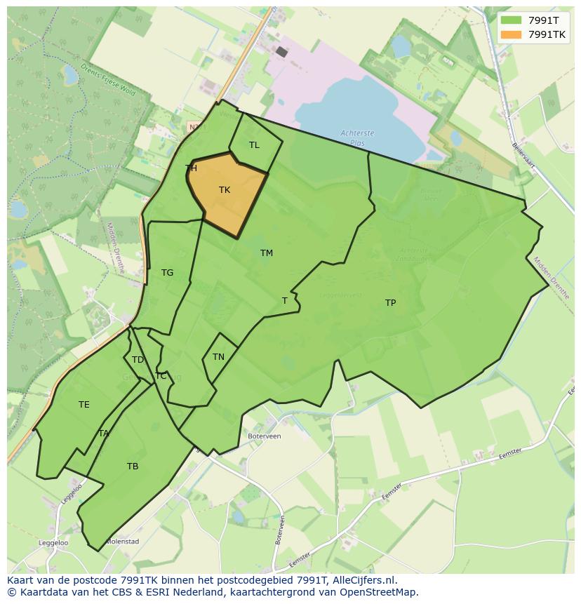 Afbeelding van het postcodegebied 7991 TK op de kaart.