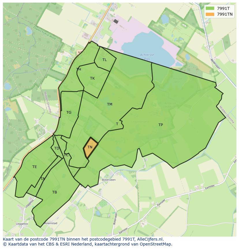 Afbeelding van het postcodegebied 7991 TN op de kaart.