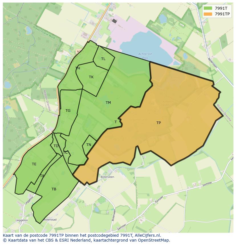 Afbeelding van het postcodegebied 7991 TP op de kaart.