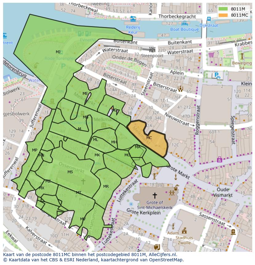 Afbeelding van het postcodegebied 8011 MC op de kaart.