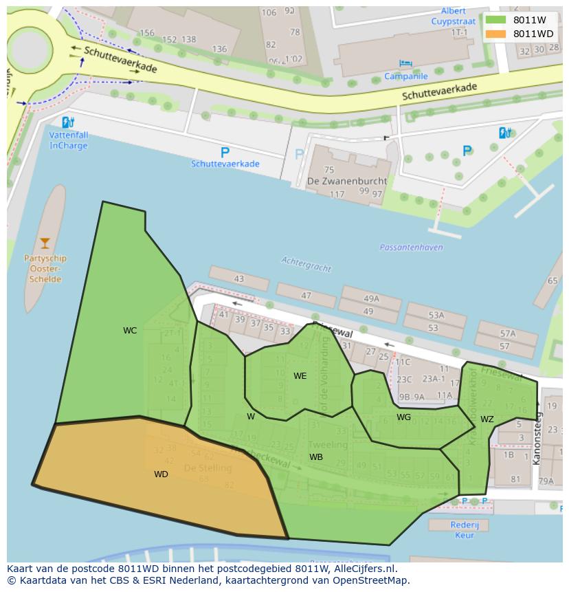 Afbeelding van het postcodegebied 8011 WD op de kaart.