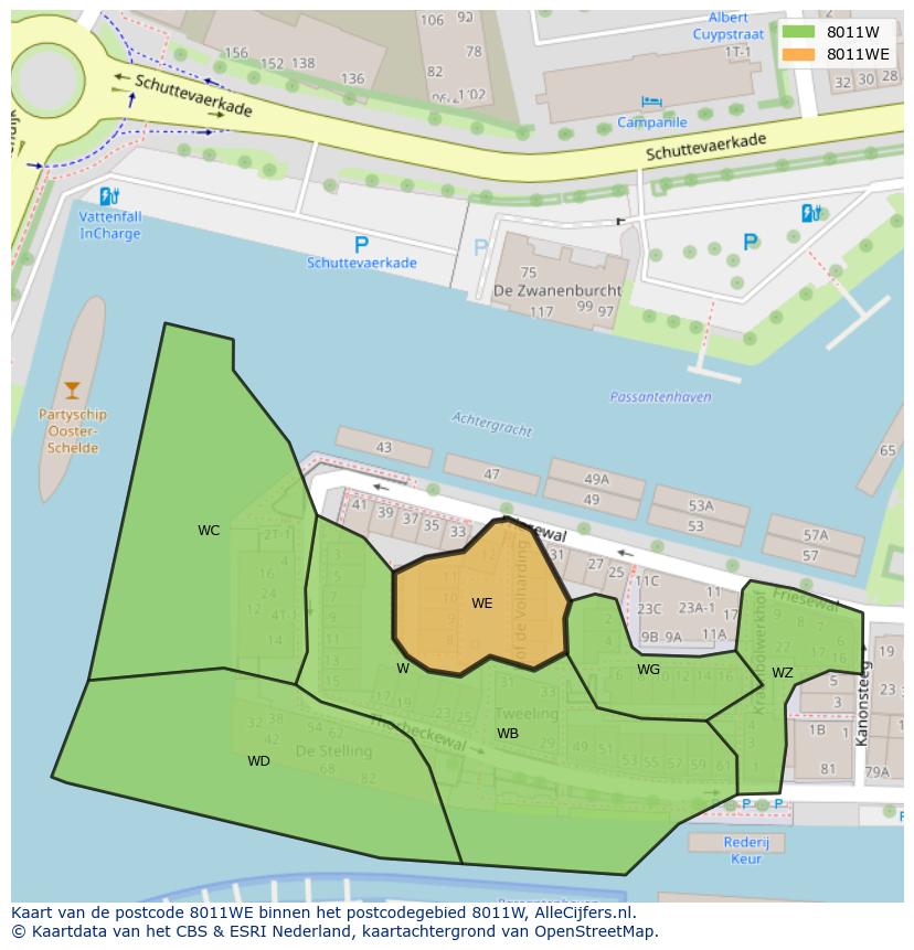 Afbeelding van het postcodegebied 8011 WE op de kaart.
