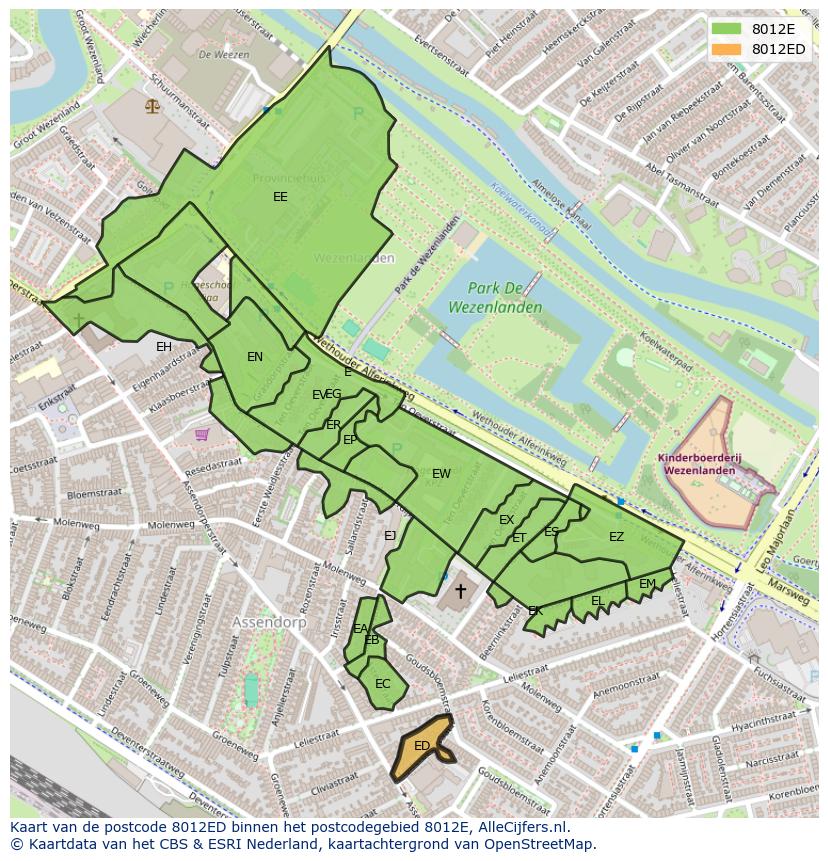 Afbeelding van het postcodegebied 8012 ED op de kaart.