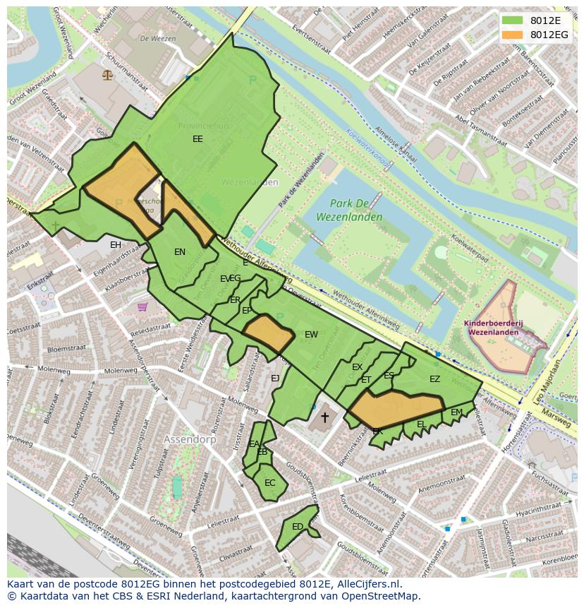 Afbeelding van het postcodegebied 8012 EG op de kaart.