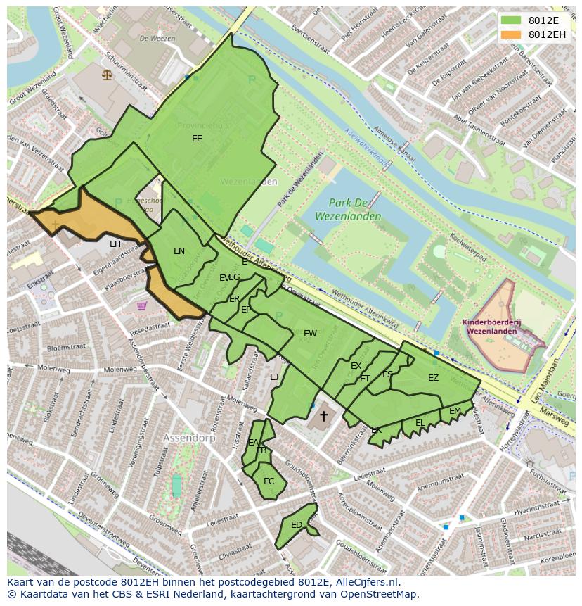 Afbeelding van het postcodegebied 8012 EH op de kaart.