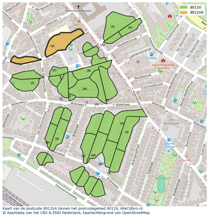 Afbeelding van het postcodegebied 8012 VA op de kaart.