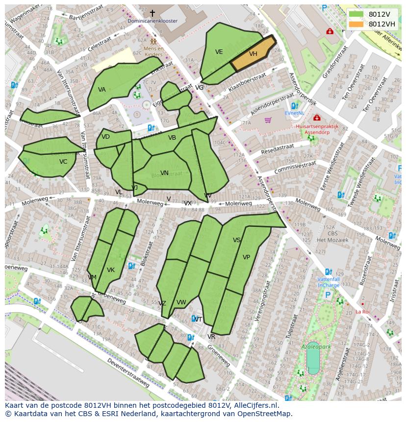 Afbeelding van het postcodegebied 8012 VH op de kaart.