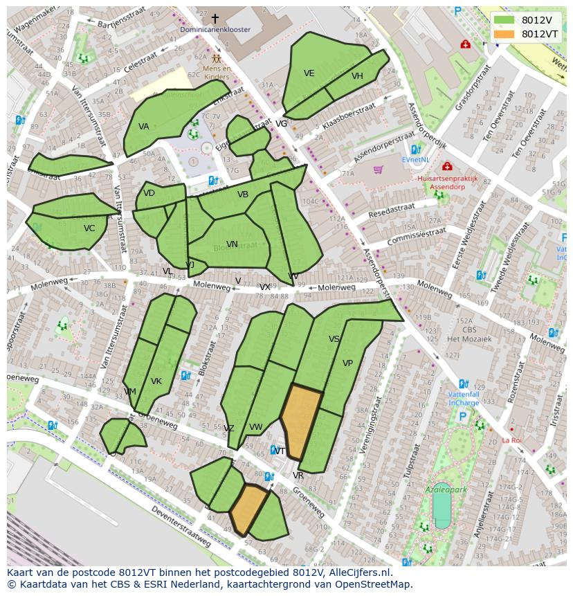 Afbeelding van het postcodegebied 8012 VT op de kaart.