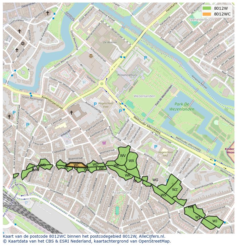 Afbeelding van het postcodegebied 8012 WC op de kaart.