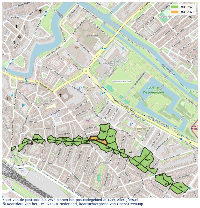 Afbeelding van het postcodegebied 8012 WE op de kaart.
