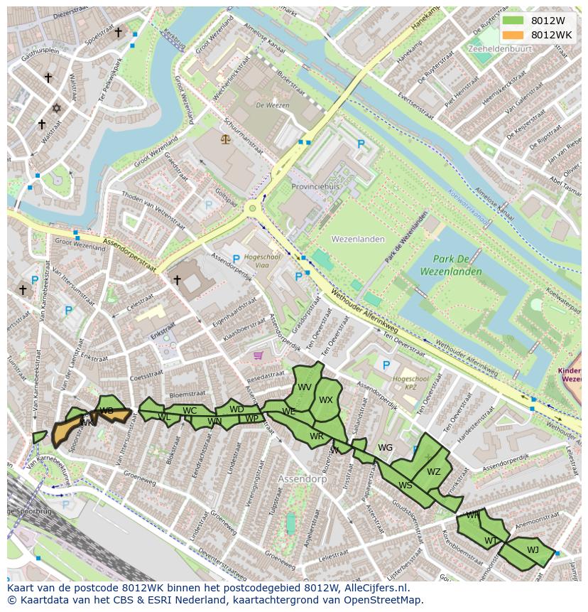 Afbeelding van het postcodegebied 8012 WK op de kaart.