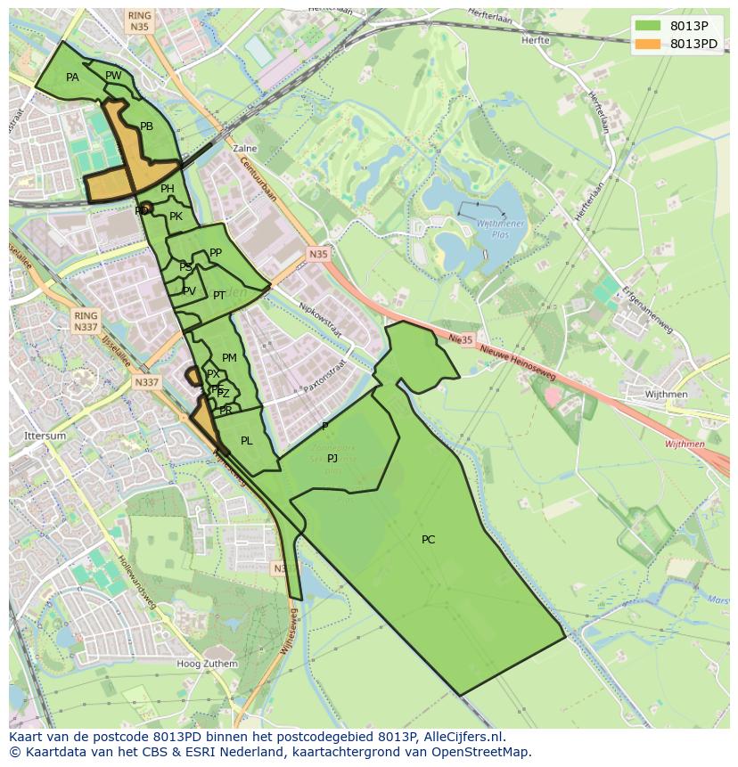 Afbeelding van het postcodegebied 8013 PD op de kaart.