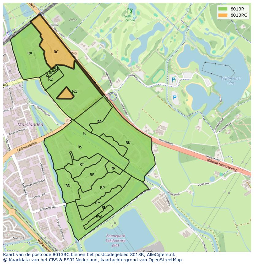 Afbeelding van het postcodegebied 8013 RC op de kaart.