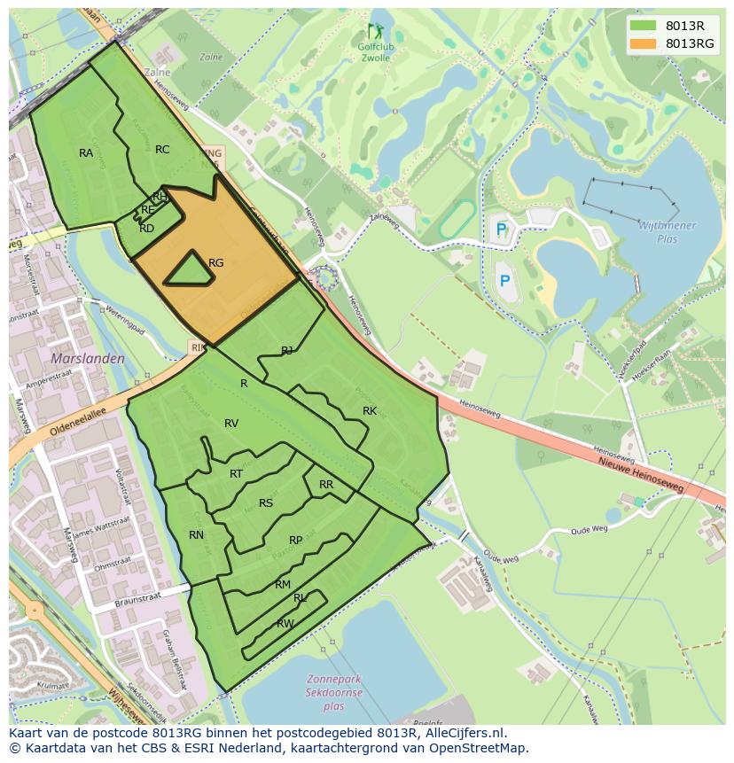 Afbeelding van het postcodegebied 8013 RG op de kaart.