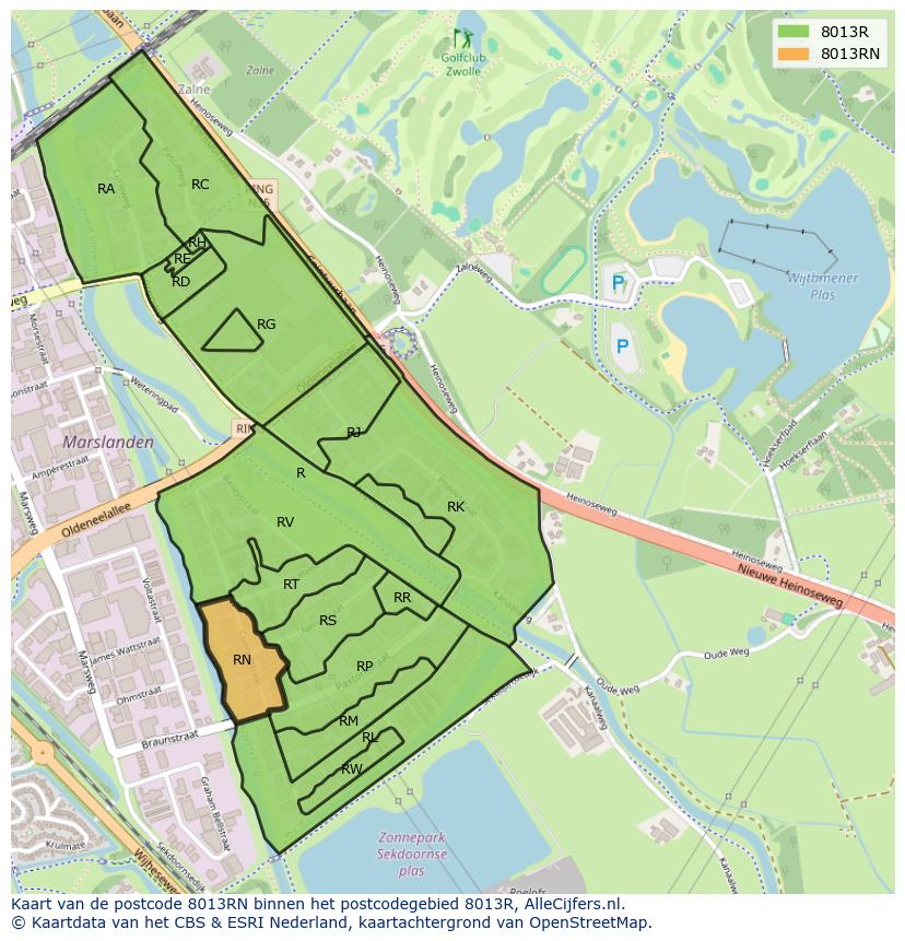 Afbeelding van het postcodegebied 8013 RN op de kaart.