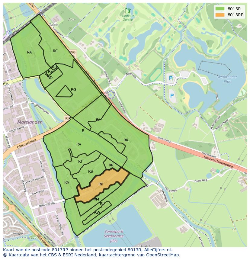 Afbeelding van het postcodegebied 8013 RP op de kaart.