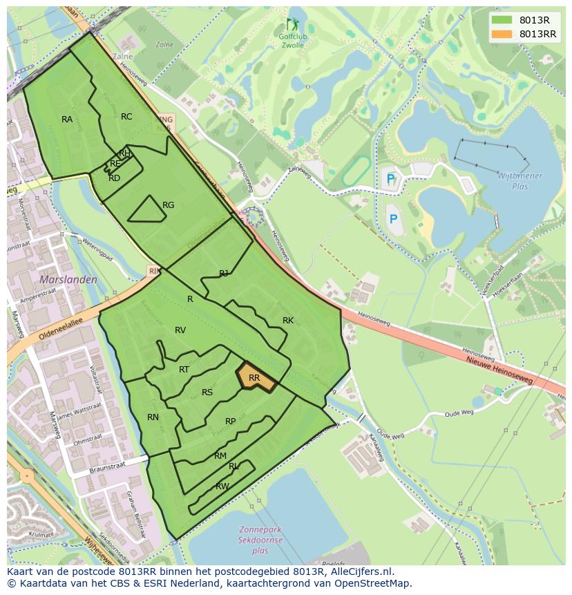 Afbeelding van het postcodegebied 8013 RR op de kaart.