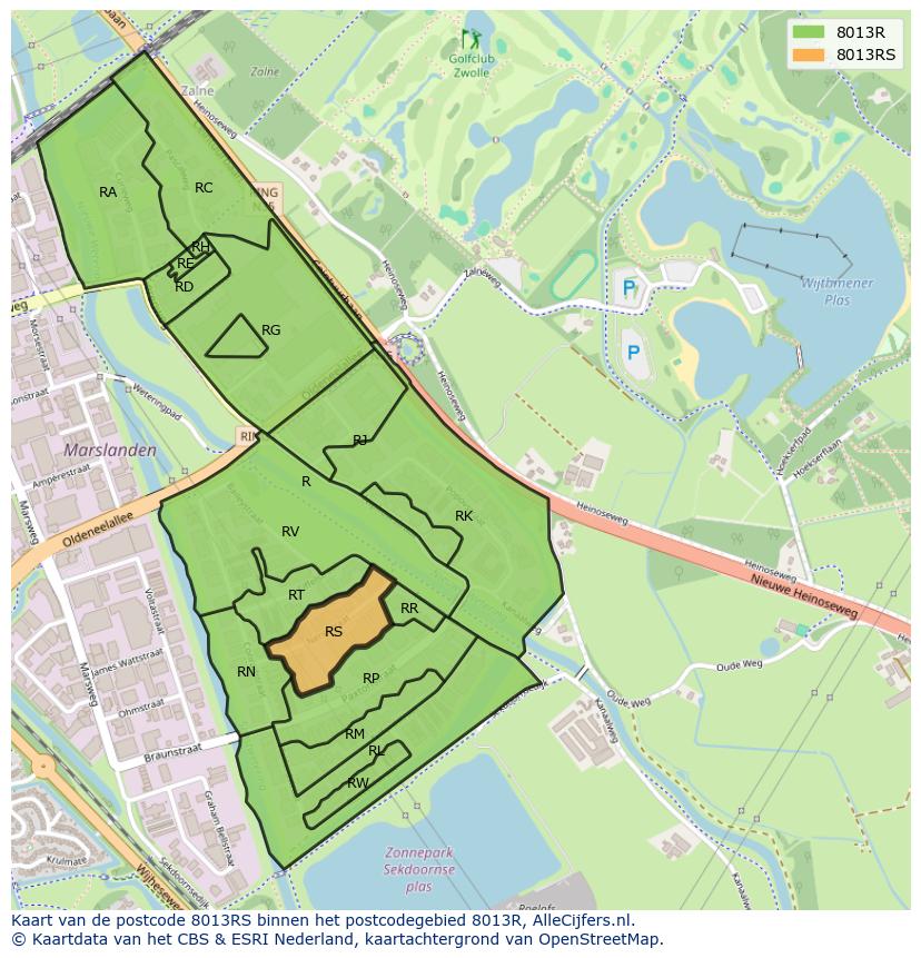 Afbeelding van het postcodegebied 8013 RS op de kaart.