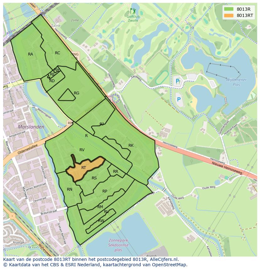 Afbeelding van het postcodegebied 8013 RT op de kaart.