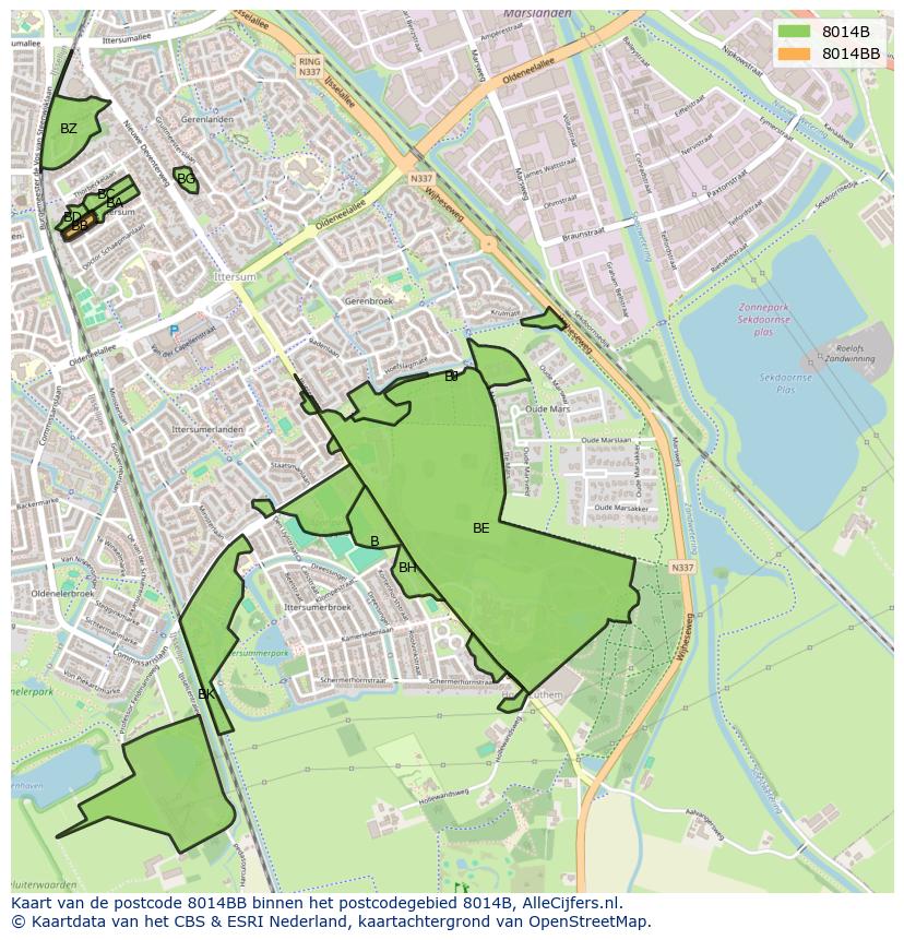 Afbeelding van het postcodegebied 8014 BB op de kaart.