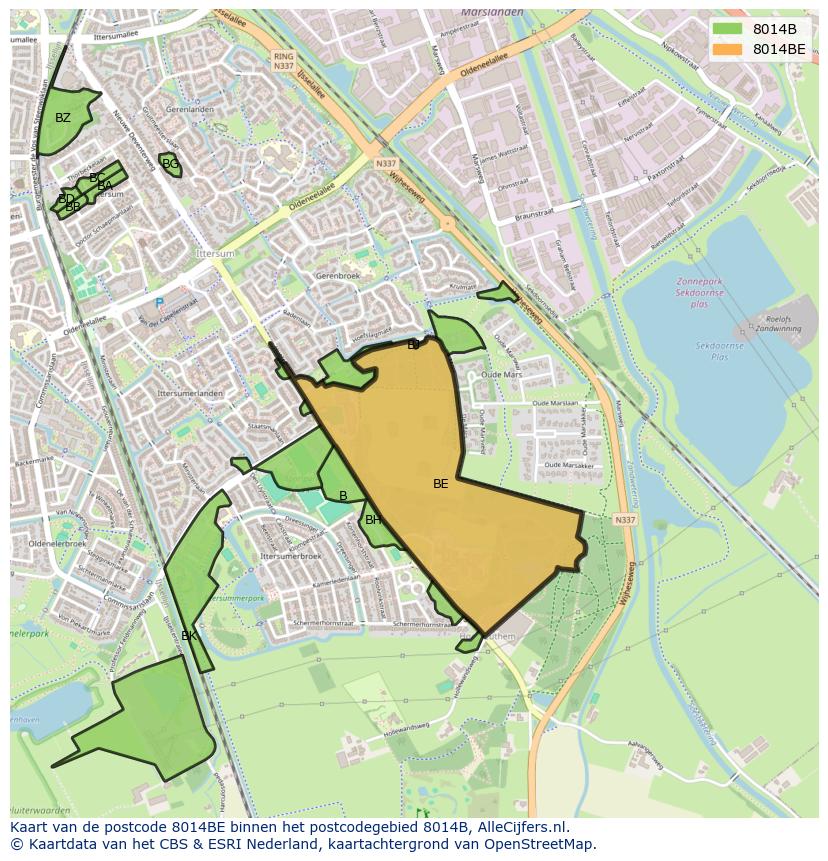 Afbeelding van het postcodegebied 8014 BE op de kaart.