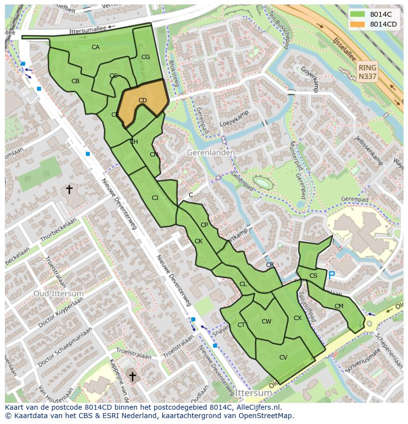 Afbeelding van het postcodegebied 8014 CD op de kaart.