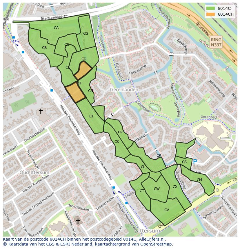 Afbeelding van het postcodegebied 8014 CH op de kaart.