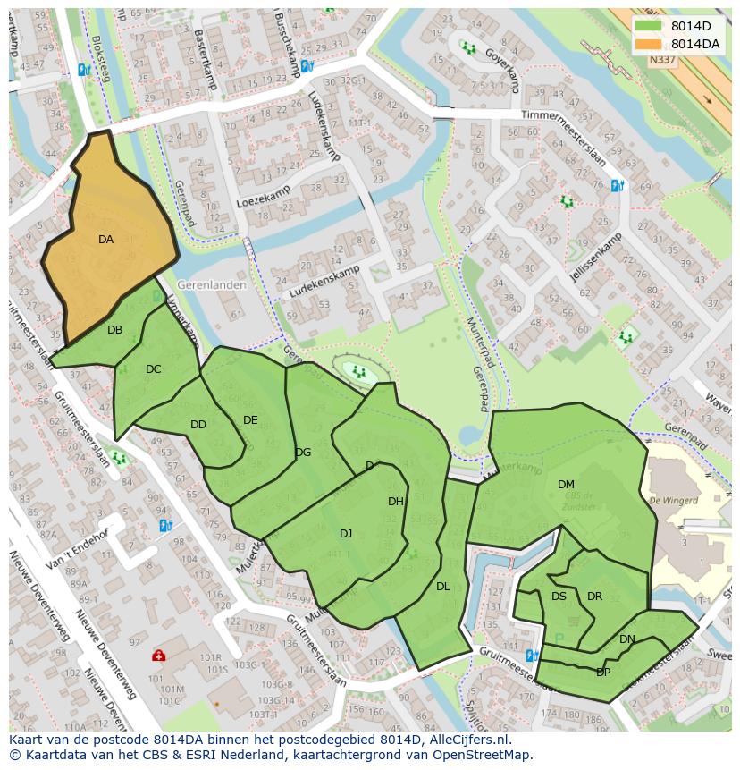 Afbeelding van het postcodegebied 8014 DA op de kaart.