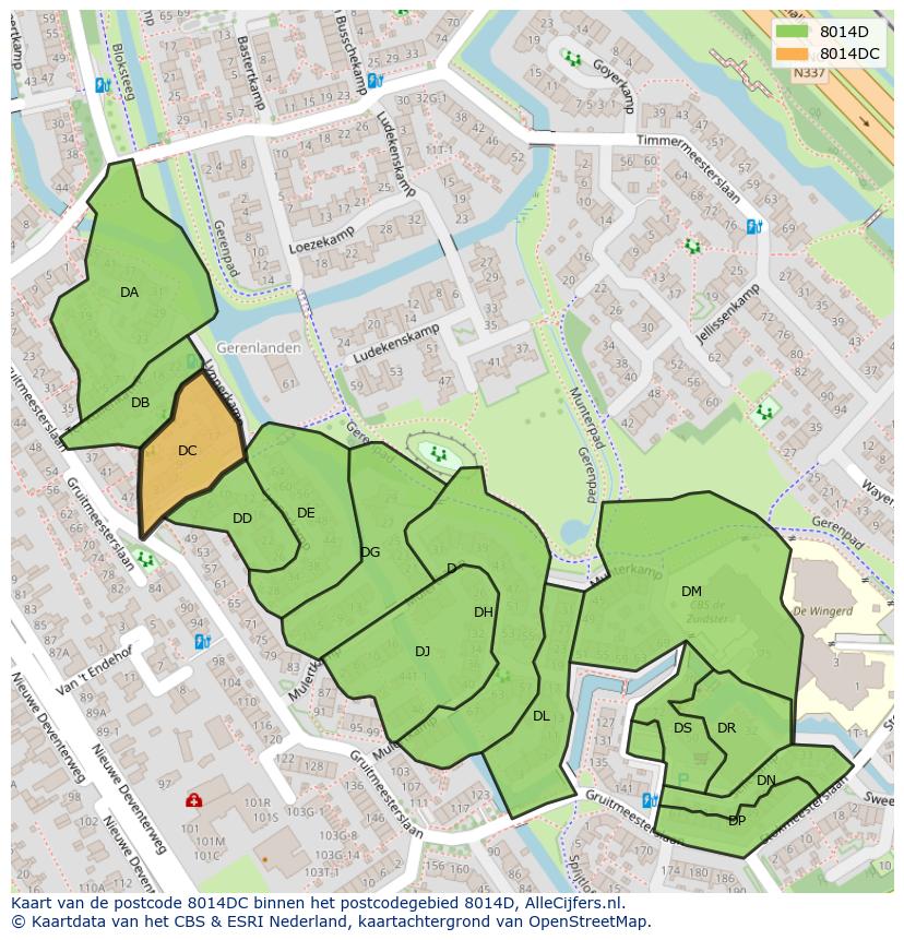 Afbeelding van het postcodegebied 8014 DC op de kaart.