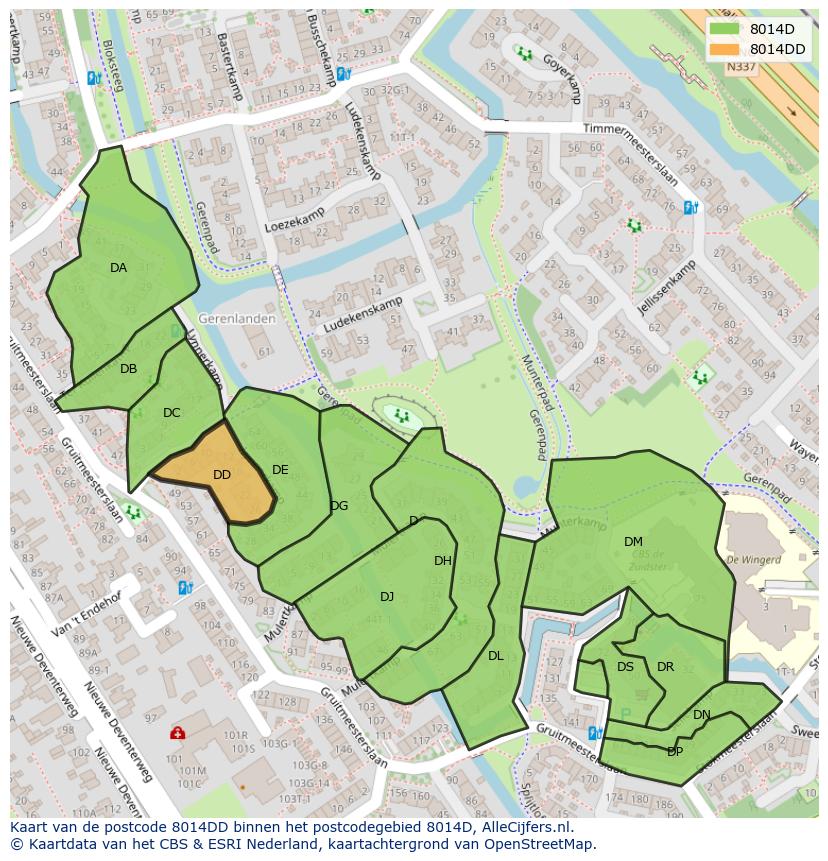 Afbeelding van het postcodegebied 8014 DD op de kaart.