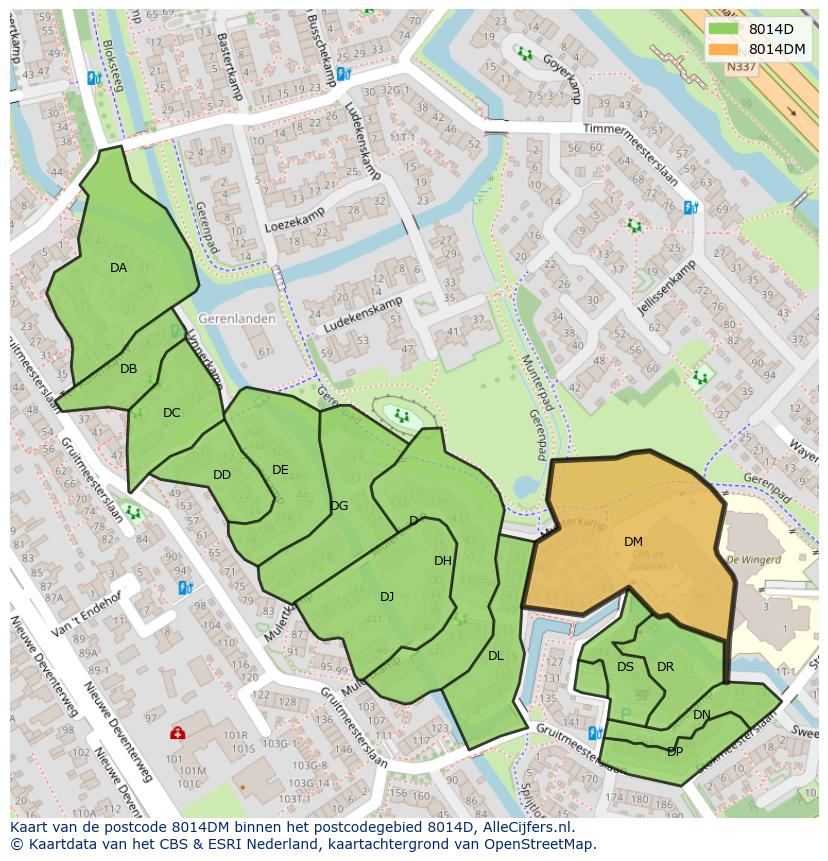 Afbeelding van het postcodegebied 8014 DM op de kaart.