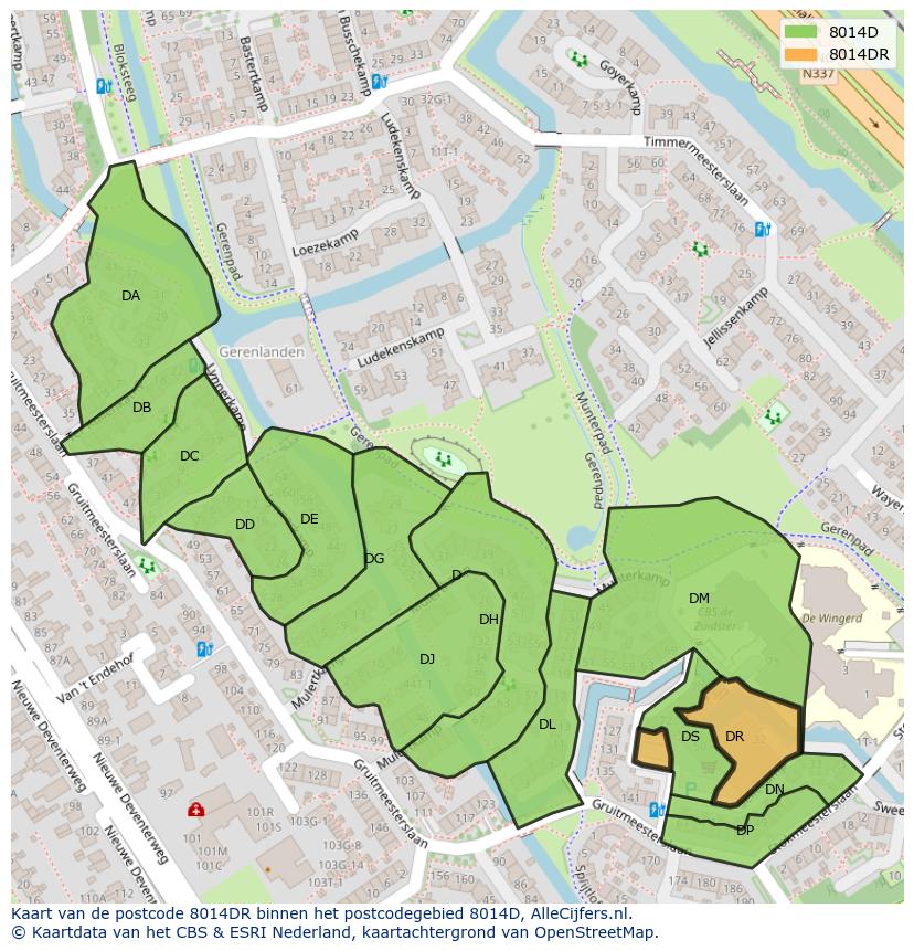 Afbeelding van het postcodegebied 8014 DR op de kaart.