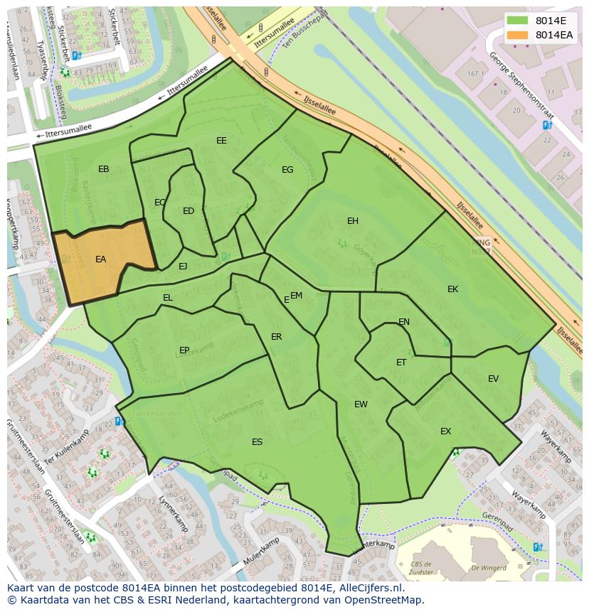 Afbeelding van het postcodegebied 8014 EA op de kaart.