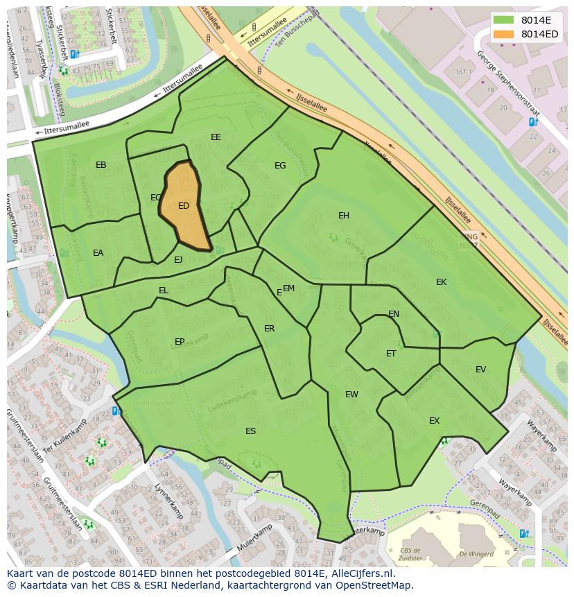 Afbeelding van het postcodegebied 8014 ED op de kaart.