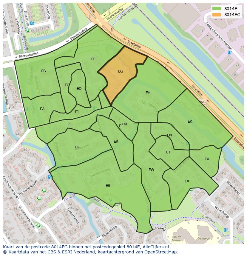 Afbeelding van het postcodegebied 8014 EG op de kaart.