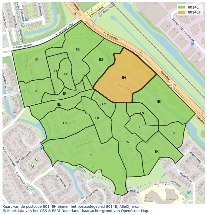 Afbeelding van het postcodegebied 8014 EH op de kaart.