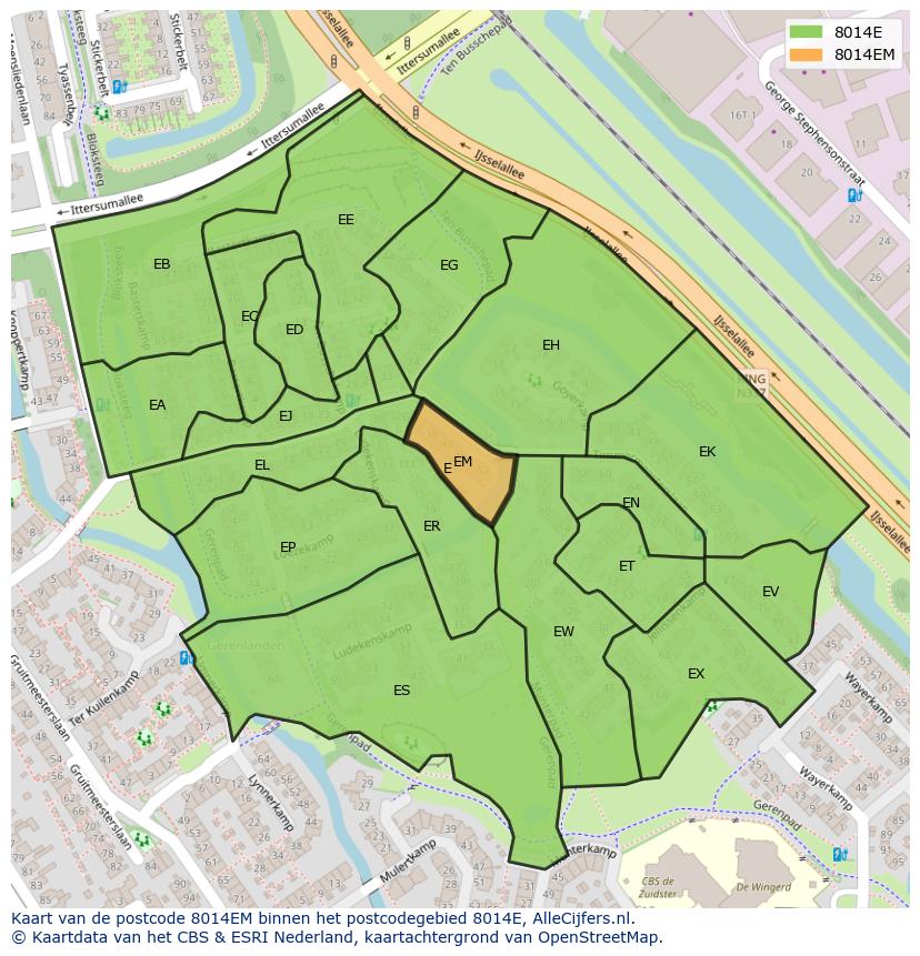 Afbeelding van het postcodegebied 8014 EM op de kaart.