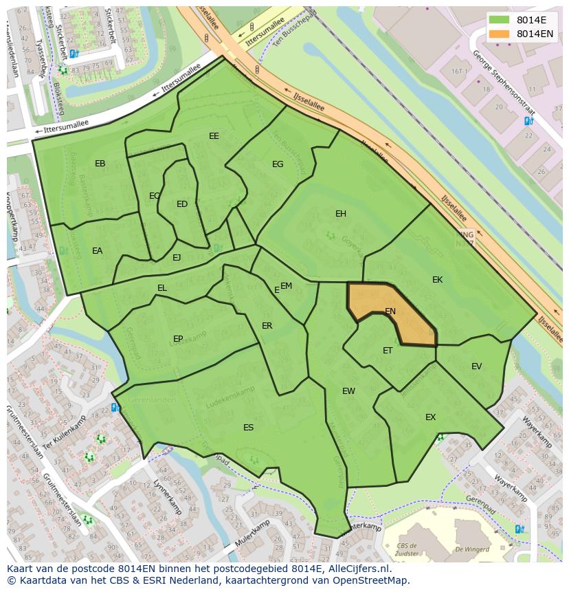 Afbeelding van het postcodegebied 8014 EN op de kaart.