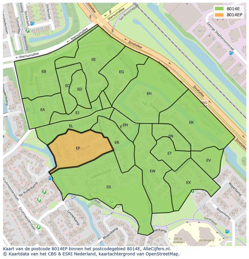 Afbeelding van het postcodegebied 8014 EP op de kaart.