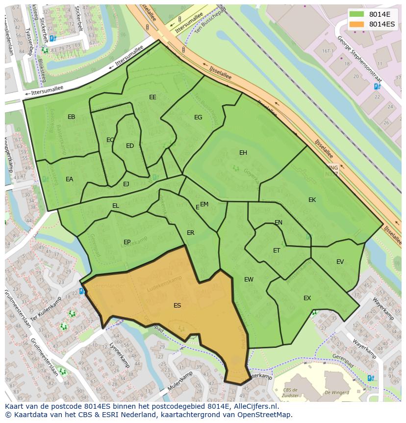 Afbeelding van het postcodegebied 8014 ES op de kaart.