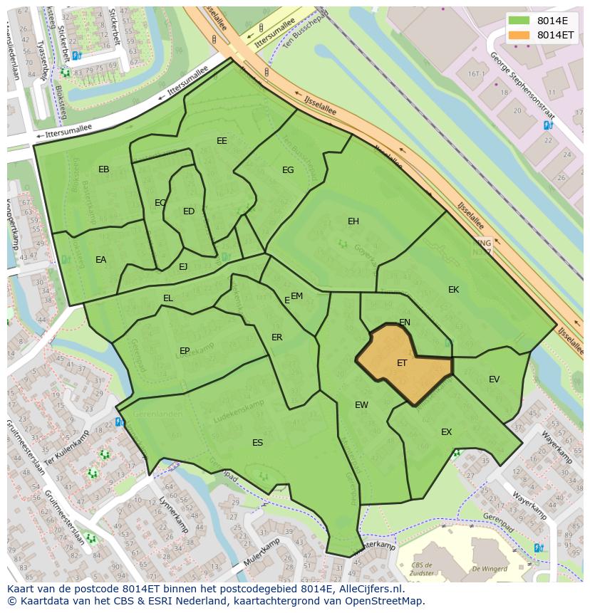 Afbeelding van het postcodegebied 8014 ET op de kaart.